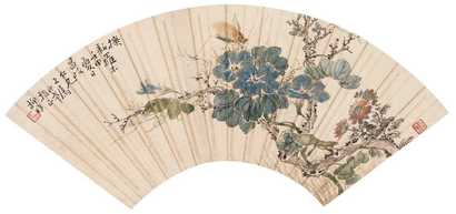 陆抑非 1992年作 花鸟 扇面
